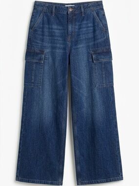 Ardene EightyTwo High Rise Wide Leg Cargo Jeans Blue Denim Women’s 9